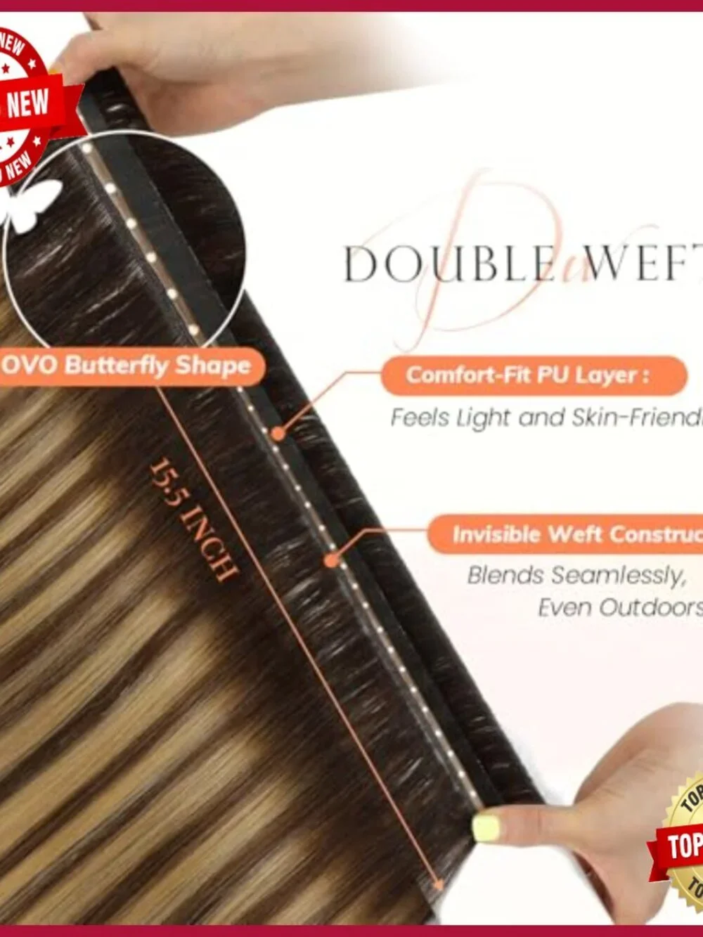 Human Hair Extensions Dual-Sided Seamless Weft Natural Blending Reusable
